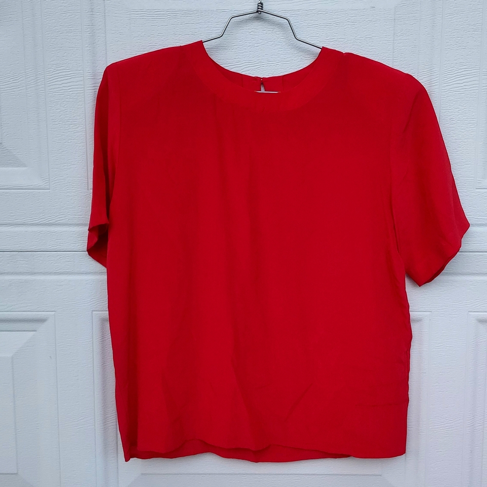 Elegant Red 100% Silk Women's Blouse